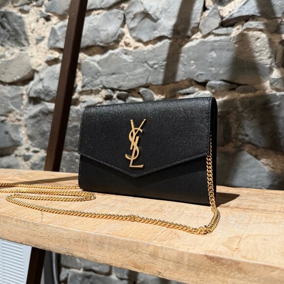 Saint Laurent Black Grain de Poudre Leather Uptown Chain Wallet W/ Card Case - Picture 15 of 16